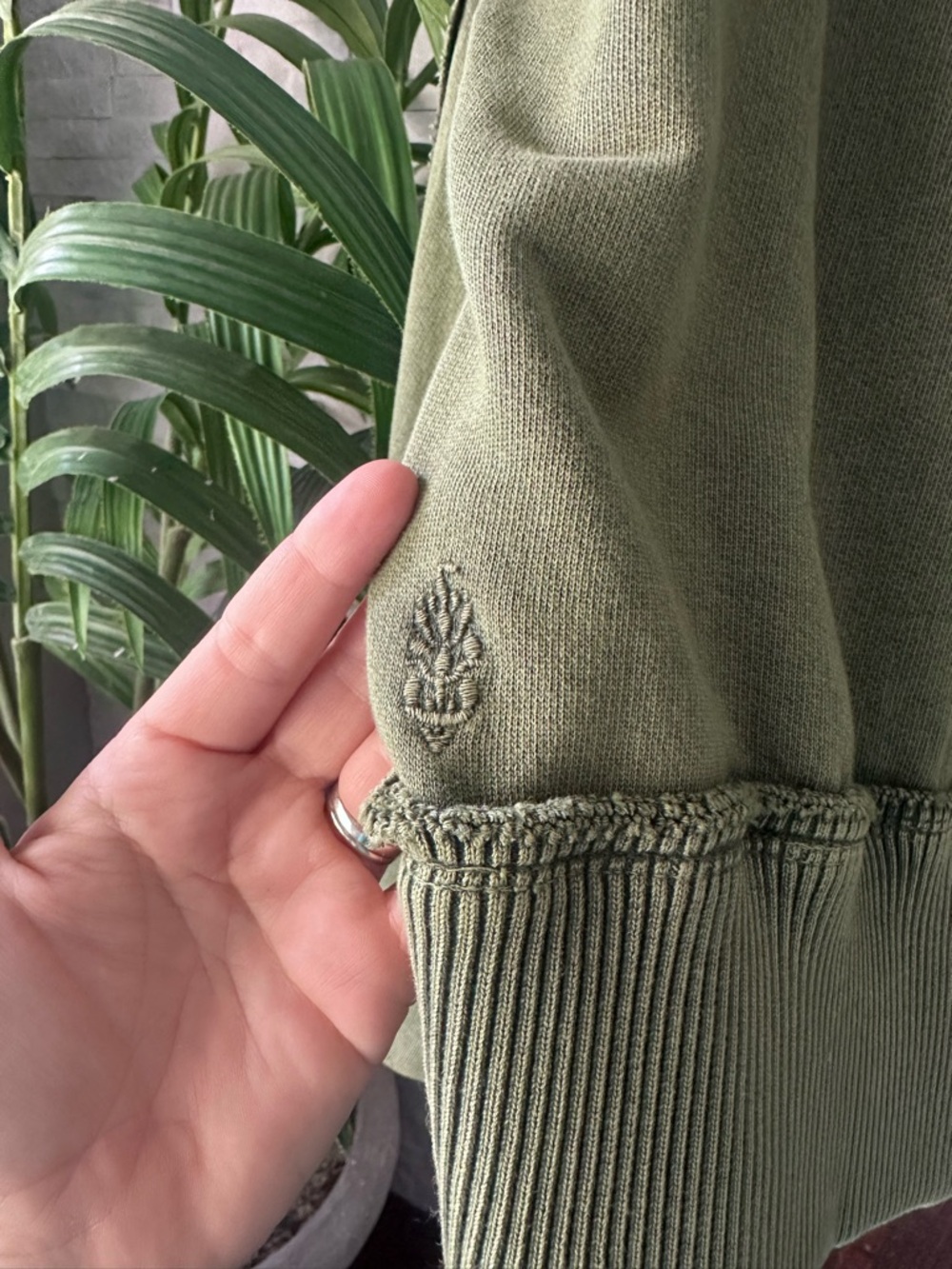 FP Movement by Free People Olive Green Washed Pullover Boho Sweatshirt Size M - Picture 8 of 9